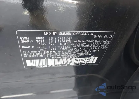 2019 Subaru Ascent Premium z USA, uszkodzony, nr VIN 4S4WMAFD7K3424903